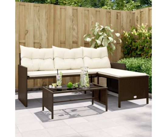 vidaXL Narożnik ogrodowy z poduszkami i stolikiem, rattan PE, brązowy Dārza mēbeļu komplekti