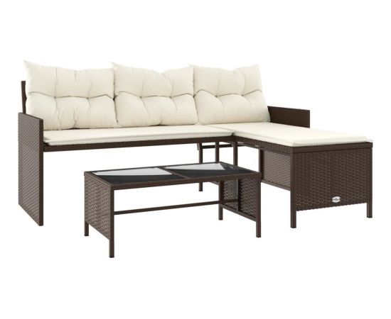 vidaXL Narożnik ogrodowy z poduszkami i stolikiem, rattan PE, brązowy Dārza mēbeļu komplekti