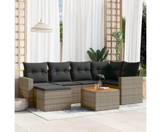 vidaXL 7-częściowy zestaw wypoczynkowy do ogrodu, z poduszkami, szary Dārza mēbeļu komplekti