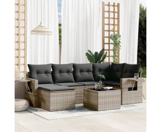 vidaXL 7-częściowy zestaw wypoczynkowy do ogrodu, z poduszkami, szary Dārza mēbeļu komplekti