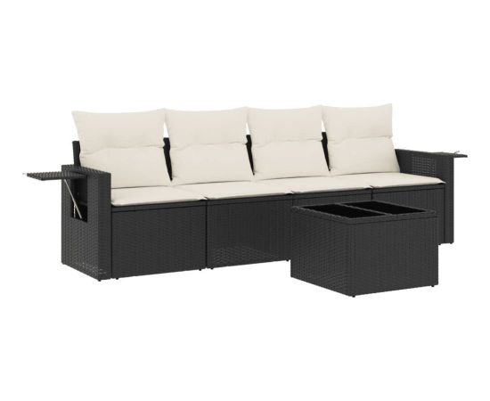 vidaXL 5-częściowy zestaw wypoczynkowy do ogrodu, poduszki, czarny rattan PE Dārza mēbeļu komplekti