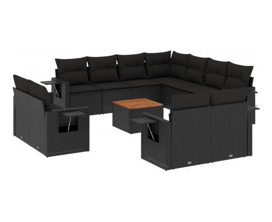 vidaXL 12-częściowy zestaw mebli do ogrodu, z poduszkami, czarny, polirattan Dārza mēbeļu komplekti