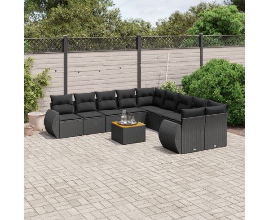 vidaXL 11-częściowy zestaw wypoczynkowy do ogrodu, poduszki czarny rattan PE Dārza mēbeļu komplekti