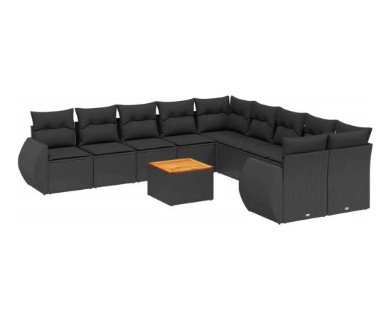 vidaXL 11-częściowy zestaw wypoczynkowy do ogrodu, poduszki czarny rattan PE Dārza mēbeļu komplekti