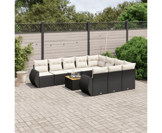 vidaXL 11-częściowy zestaw wypoczynkowy do ogrodu, poduszki czarny rattan PE Dārza mēbeļu komplekti