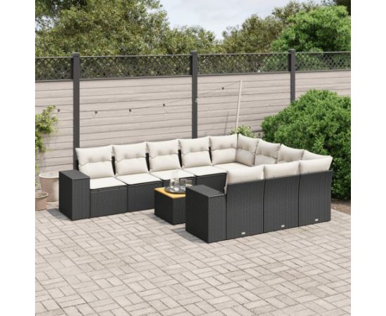 vidaXL 11-częściowy zestaw wypoczynkowy do ogrodu, poduszki czarny rattan PE Dārza mēbeļu komplekti