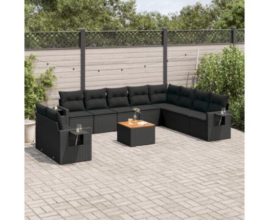 vidaXL 11-częściowy zestaw wypoczynkowy do ogrodu, poduszki czarny rattan PE Dārza mēbeļu komplekti