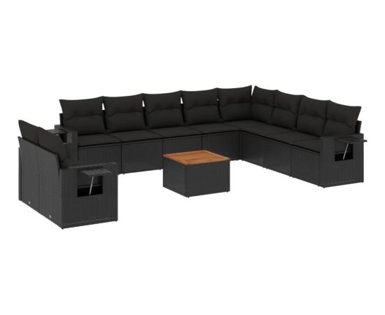 vidaXL 11-częściowy zestaw wypoczynkowy do ogrodu, poduszki czarny rattan PE Dārza mēbeļu komplekti