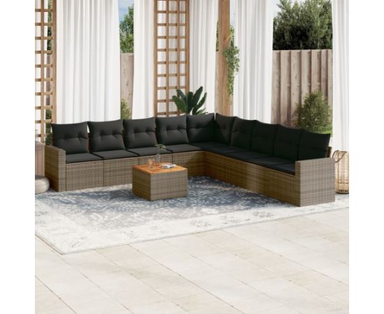 vidaXL 10-częściowy zestaw wypoczynkowy do ogrodu, z poduszkami, szary Dārza mēbeļu komplekti