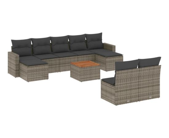 vidaXL 10-częściowy zestaw wypoczynkowy do ogrodu, z poduszkami, szary Dārza mēbeļu komplekti