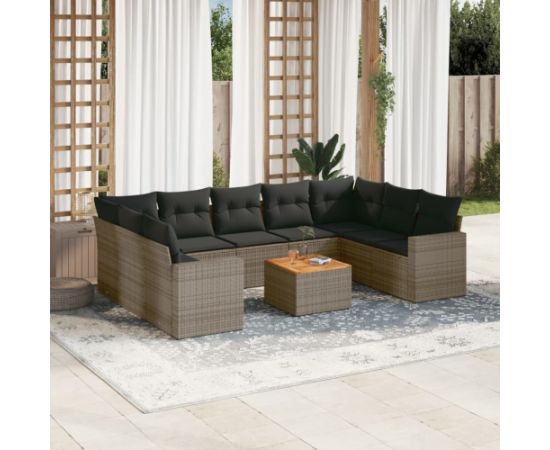 vidaXL 10-częściowy zestaw wypoczynkowy do ogrodu, z poduszkami, szary Dārza mēbeļu komplekti