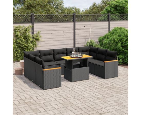 vidaXL 10-częściowy zestaw wypoczynkowy do ogrodu, poduszki czarny rattan PE Dārza mēbeļu komplekti