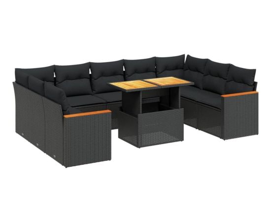 vidaXL 10-częściowy zestaw wypoczynkowy do ogrodu, poduszki czarny rattan PE Dārza mēbeļu komplekti