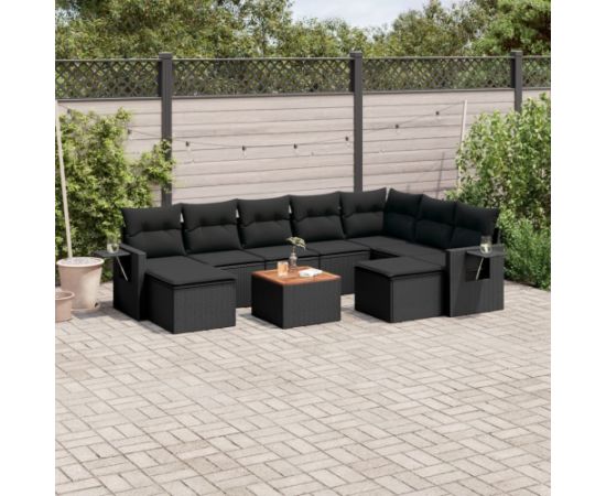 vidaXL 10-częściowy zestaw wypoczynkowy do ogrodu, poduszki czarny rattan PE Dārza mēbeļu komplekti