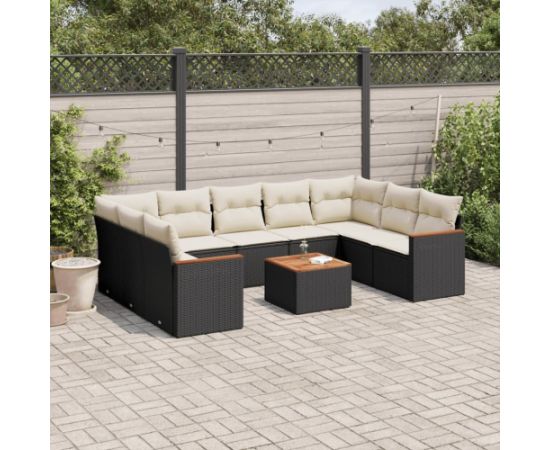 vidaXL vidaXL 10-cz. zestaw wypoczynkowy do ogrodu, poduszki czarny rattan PE Dārza mēbeļu komplekti