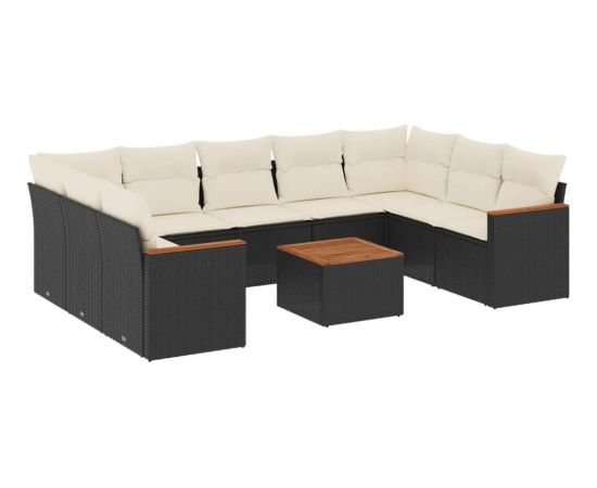 vidaXL vidaXL 10-cz. zestaw wypoczynkowy do ogrodu, poduszki czarny rattan PE Dārza mēbeļu komplekti