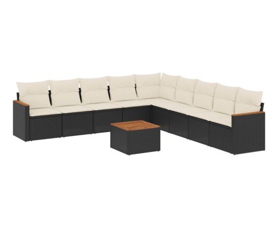 vidaXL vidaXL 10-cz. zestaw wypoczynkowy do ogrodu, poduszki czarny rattan PE Dārza mēbeļu komplekti