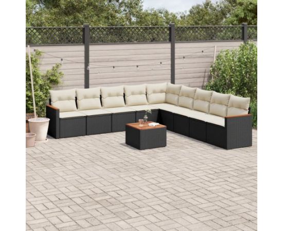 vidaXL vidaXL 10-cz. zestaw wypoczynkowy do ogrodu, poduszki czarny rattan PE Dārza mēbeļu komplekti