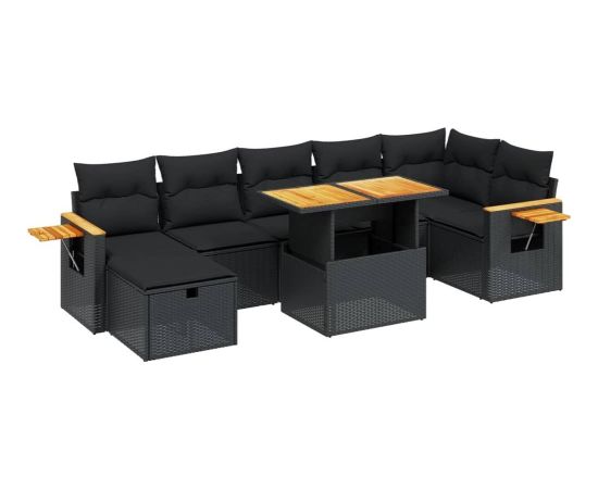 vidaXL vidaXL 8-cz. zestaw wypoczynkowy do ogrodu, z poduszkami, czarny Dārza mēbeļu komplekti