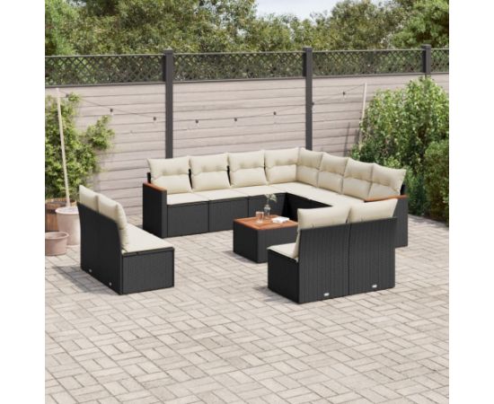 vidaXL 12-częściowy zestaw mebli do ogrodu, z poduszkami, czarny, polirattan Dārza mēbeļu komplekti