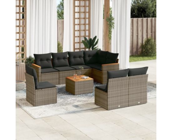 vidaXL 9-cz. zestaw mebli ogrodowych z poduszkami, szary, polirattan Dārza mēbeļu komplekti