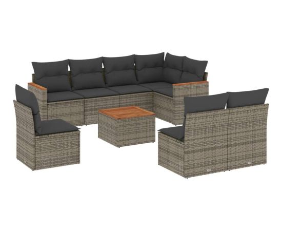 vidaXL 9-cz. zestaw mebli ogrodowych z poduszkami, szary, polirattan Dārza mēbeļu komplekti