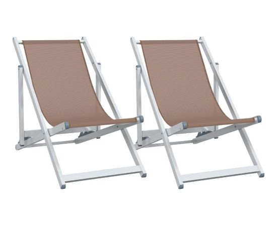 vidaXL Składane krzesła plażowe, 2 szt., brąz, aluminium i textilene Шезлонги и пляжные стулья