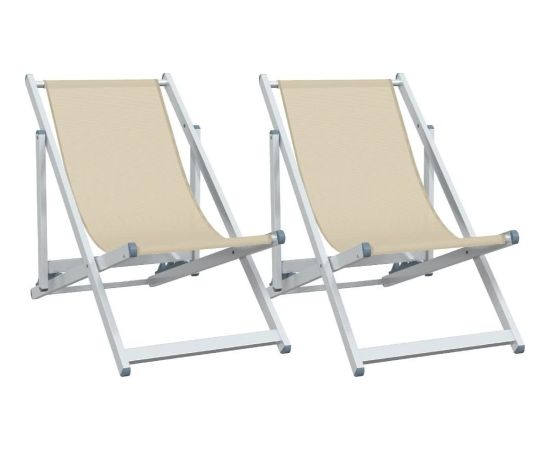 vidaXL Składane krzesła plażowe, 2 szt, kremowe, aluminium i textilene Шезлонги и пляжные стулья