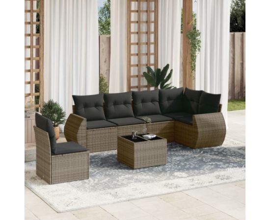 vidaXL 7-częściowy zestaw wypoczynkowy do ogrodu, z poduszkami, szary Dārza mēbeļu komplekti