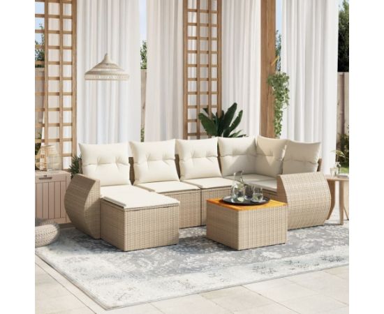 vidaXL 7-częściowy zestaw wypoczynkowy do ogrodu, z poduszkami, beżowy Dārza mēbeļu komplekti