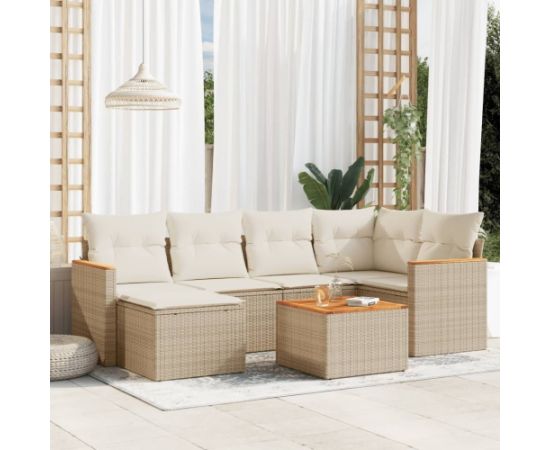 vidaXL 7-częściowy zestaw wypoczynkowy do ogrodu, z poduszkami, beżowy Dārza mēbeļu komplekti