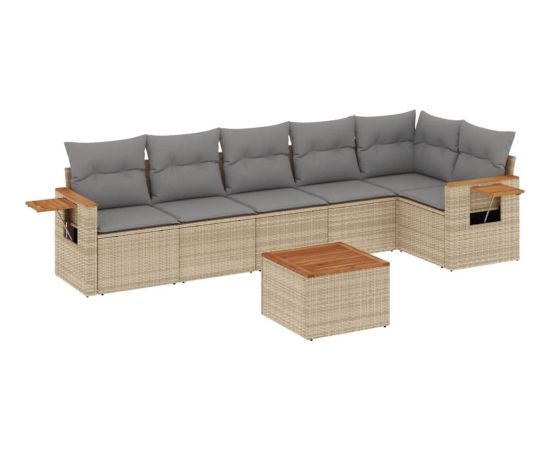 vidaXL 7-częściowy zestaw wypoczynkowy do ogrodu, z poduszkami, beżowy Dārza mēbeļu komplekti