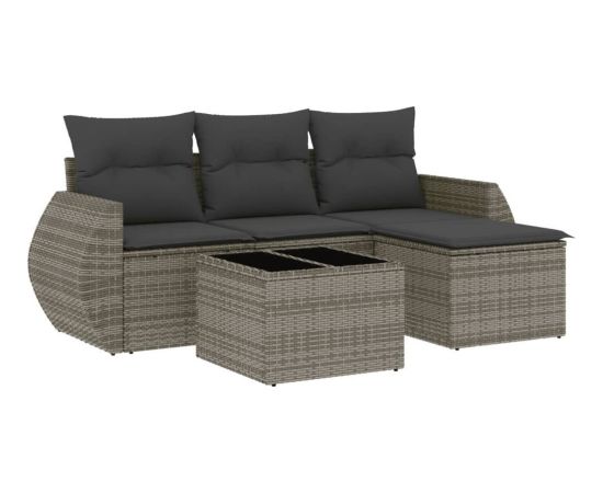 vidaXL 5-częściowy zestaw wypoczynkowy do ogrodu, poduszki, szary rattan PE Dārza mēbeļu komplekti