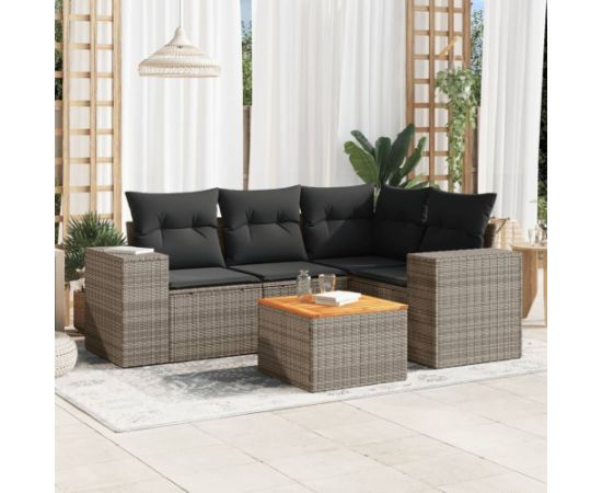 vidaXL 5-częściowy zestaw wypoczynkowy do ogrodu, poduszki, szary rattan PE Dārza mēbeļu komplekti