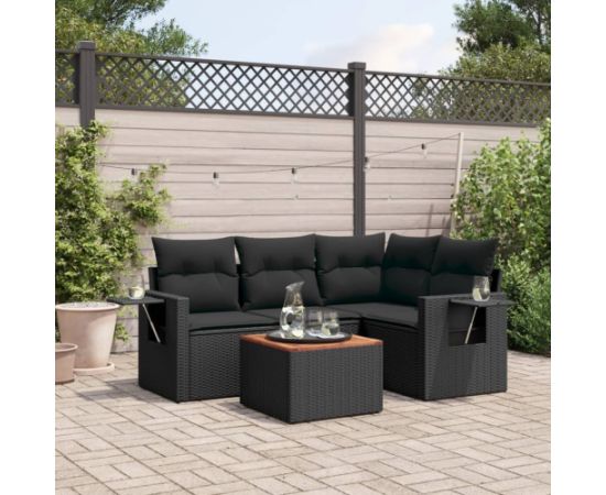 vidaXL 5-częściowy zestaw wypoczynkowy do ogrodu, poduszki, czarny rattan PE Dārza mēbeļu komplekti