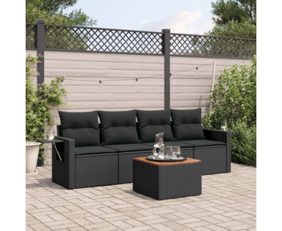 vidaXL 5-częściowy zestaw wypoczynkowy do ogrodu, poduszki, czarny rattan PE Dārza mēbeļu komplekti