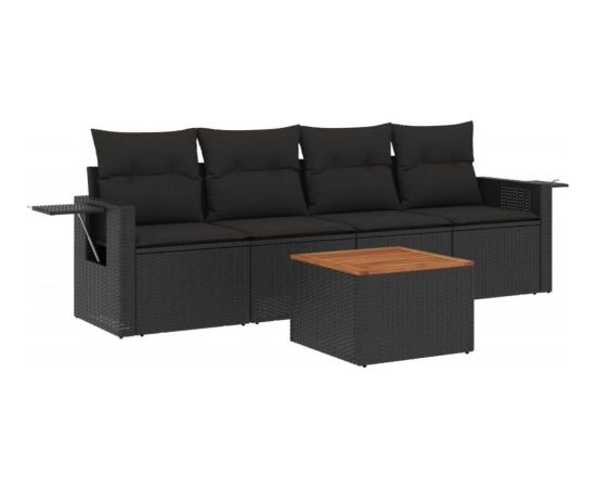 vidaXL 5-częściowy zestaw wypoczynkowy do ogrodu, poduszki, czarny rattan PE Dārza mēbeļu komplekti