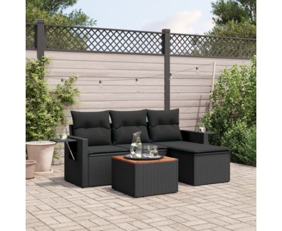 vidaXL 5-częściowy zestaw wypoczynkowy do ogrodu, poduszki, czarny rattan PE Dārza mēbeļu komplekti