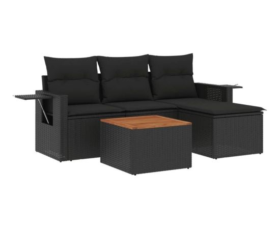 vidaXL 5-częściowy zestaw wypoczynkowy do ogrodu, poduszki, czarny rattan PE Dārza mēbeļu komplekti