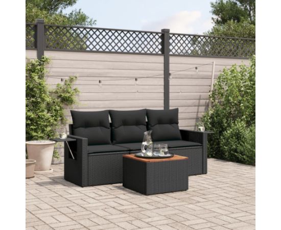 vidaXL 4-częściowy zestaw wypoczynkowy do ogrodu, poduszki, czarny rattan PE Dārza mēbeļu komplekti