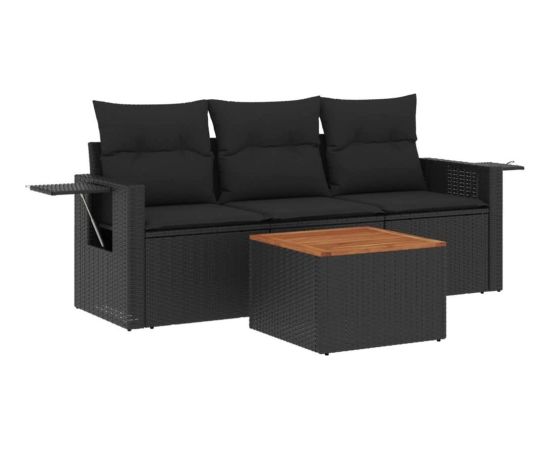 vidaXL 4-częściowy zestaw wypoczynkowy do ogrodu, poduszki, czarny rattan PE Dārza mēbeļu komplekti