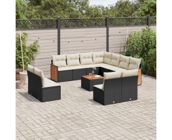 vidaXL 12-częściowy zestaw mebli do ogrodu, z poduszkami, czarny, polirattan Dārza mēbeļu komplekti