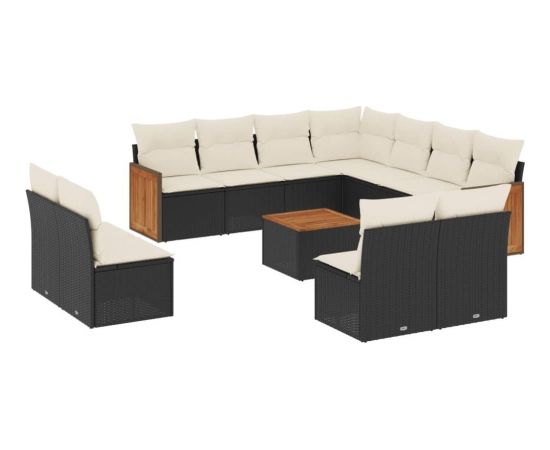 vidaXL 12-częściowy zestaw mebli do ogrodu, z poduszkami, czarny, polirattan Dārza mēbeļu komplekti