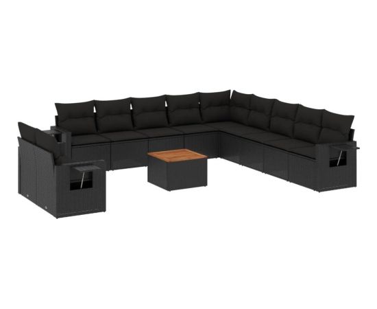 vidaXL 12-częściowy zestaw mebli do ogrodu, z poduszkami, czarny, polirattan Dārza mēbeļu komplekti