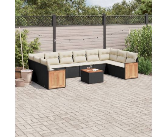 vidaXL 11-częściowy zestaw wypoczynkowy do ogrodu, poduszki czarny rattan PE Dārza mēbeļu komplekti