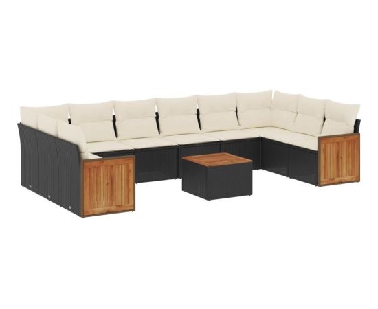 vidaXL 11-częściowy zestaw wypoczynkowy do ogrodu, poduszki czarny rattan PE Dārza mēbeļu komplekti