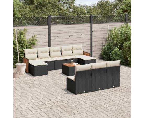 vidaXL 11-częściowy zestaw wypoczynkowy do ogrodu, poduszki czarny rattan PE Dārza mēbeļu komplekti