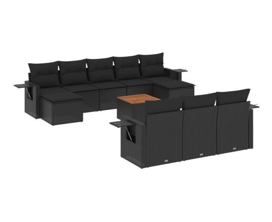 vidaXL 11-częściowy zestaw wypoczynkowy do ogrodu, poduszki czarny rattan PE Dārza mēbeļu komplekti