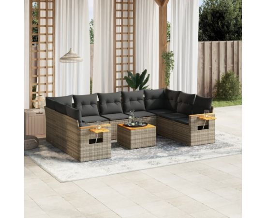 vidaXL 10-częściowy zestaw wypoczynkowy do ogrodu, z poduszkami, szary Dārza mēbeļu komplekti