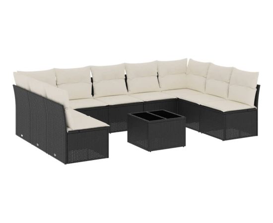 vidaXL 10-częściowy zestaw wypoczynkowy do ogrodu, poduszki czarny rattan PE Dārza mēbeļu komplekti